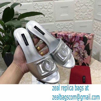 Dolce  &  Gabbana Heel 6.5cm Calfskin Mules Silver With DG Millennials Logo 2021